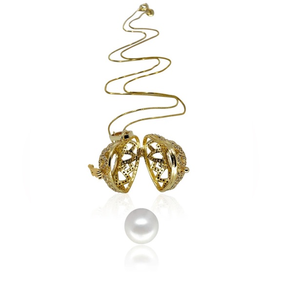 18k Grit, Grace, + Heart Freshwater Pearl+Swarovski Crystal Locket Pendant NWOT - Picture 9 of 9